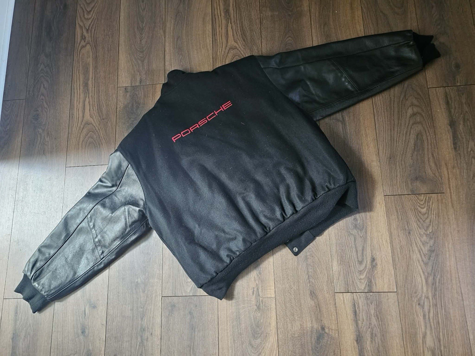 Porsche Men’s Vintage Leather Jacket Varsity Lederrman Black adult L