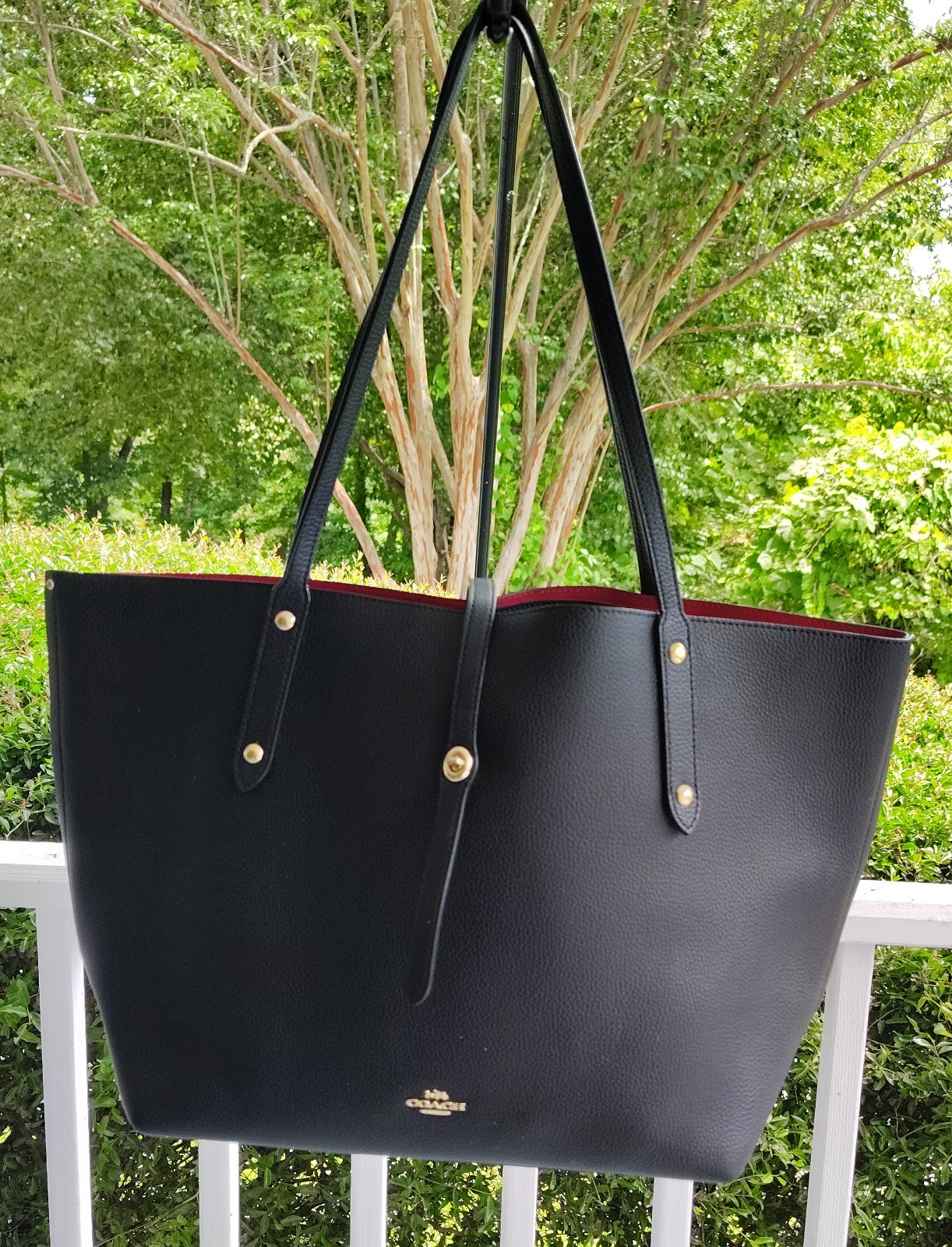 Coach LARGE 58849 Black Market Leather Turnlock Tote/Shoulder Bag