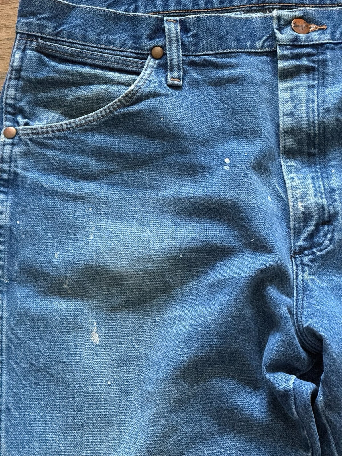 Vintage Wrangler Ranch Jeans Paint Splatter Distressed Aji Workwear 35×32 Mexico
