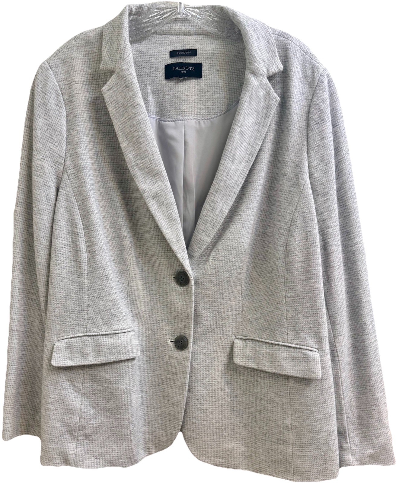 TALBOTS Aberdeen Knit Blazer Jacket Heather Gray Two Button Stretch Comfort (1X)