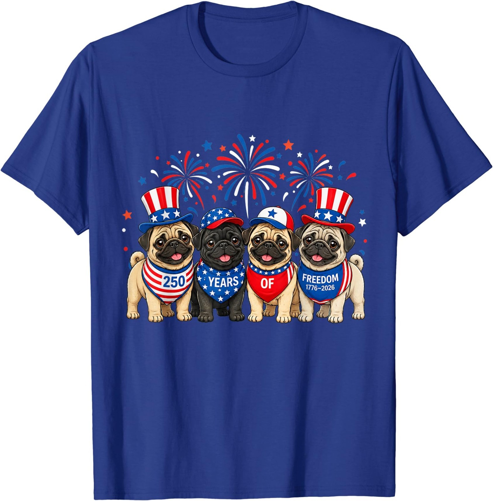 Pug Dog 250 Years American 1776 2026 4th July T-Shirt