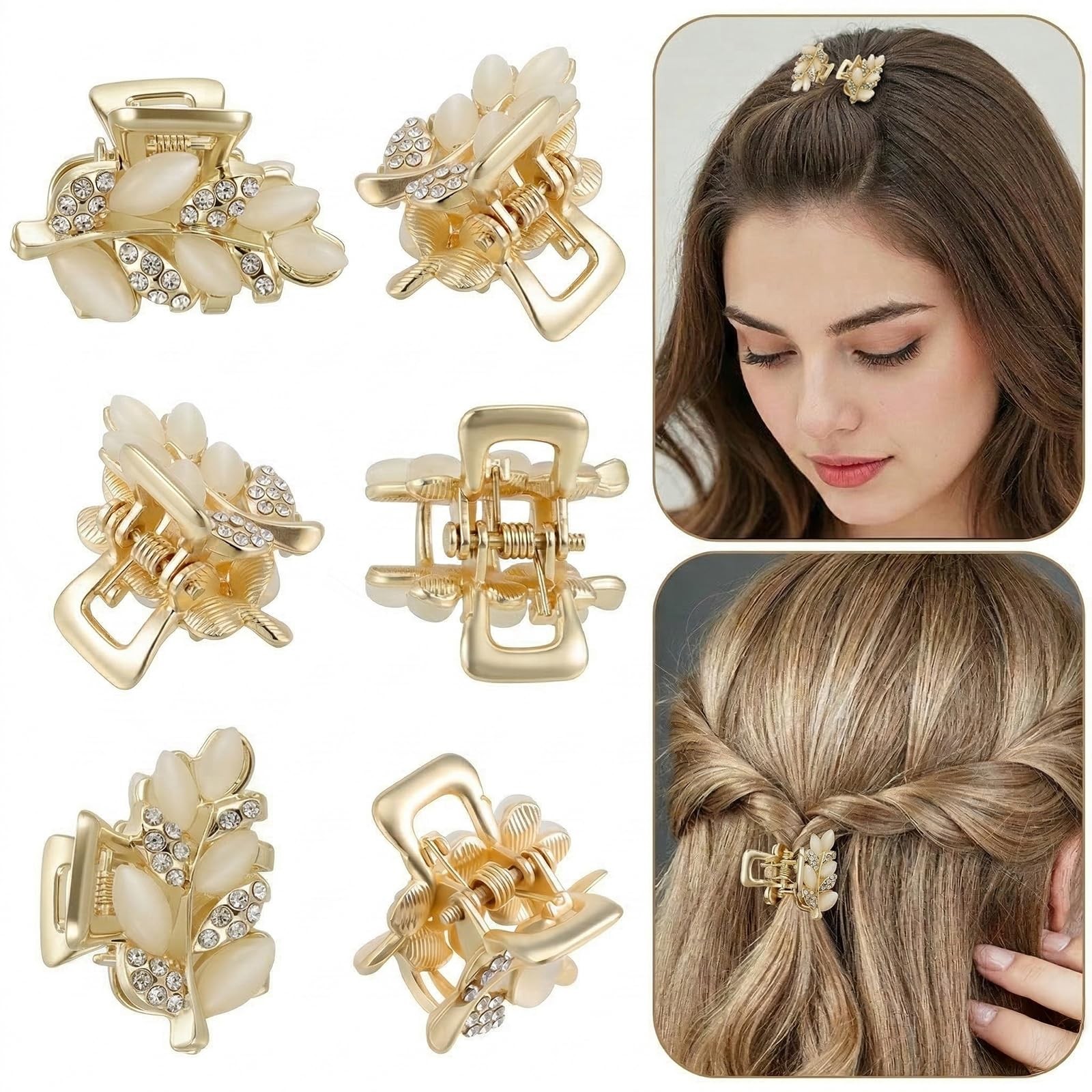 Shimmeroo Rhinestone Hair Clip, 6Pcs Small 1 Count (Pack of 6), Gold