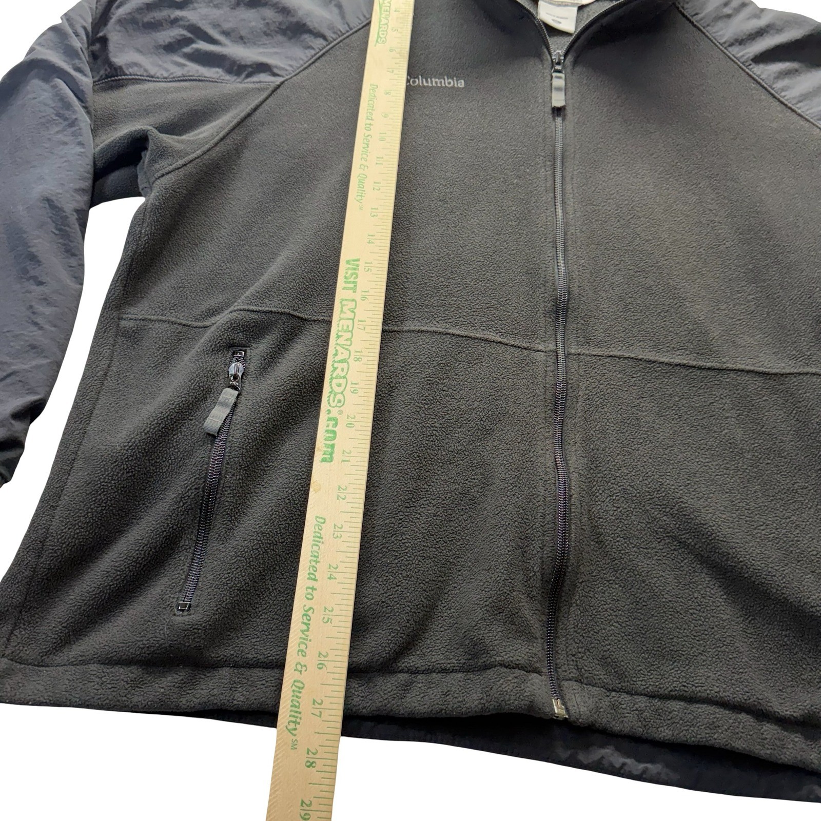 Columbia Mens XL Fleece Jacket Full Zip Hybrid Nylon Overlay Charcoal Grey Black