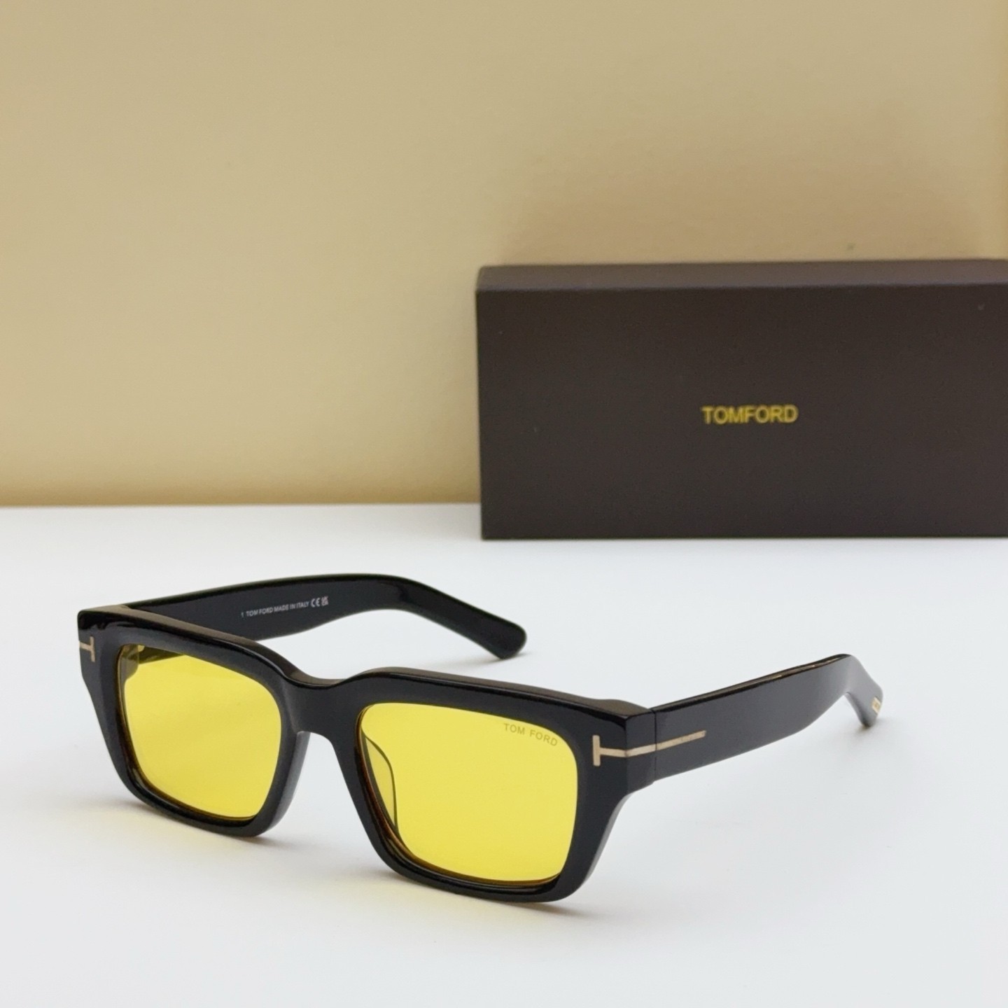 Tom Ford FT1203 Sunglasses Black Frame Yellow Lenses Made In Italy