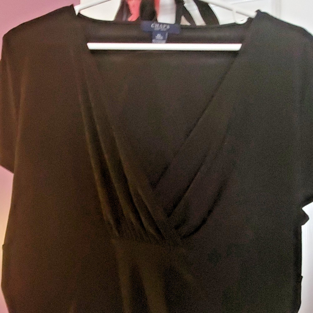 Chaps Split Sleeve Ruched V Neck Blouse XL