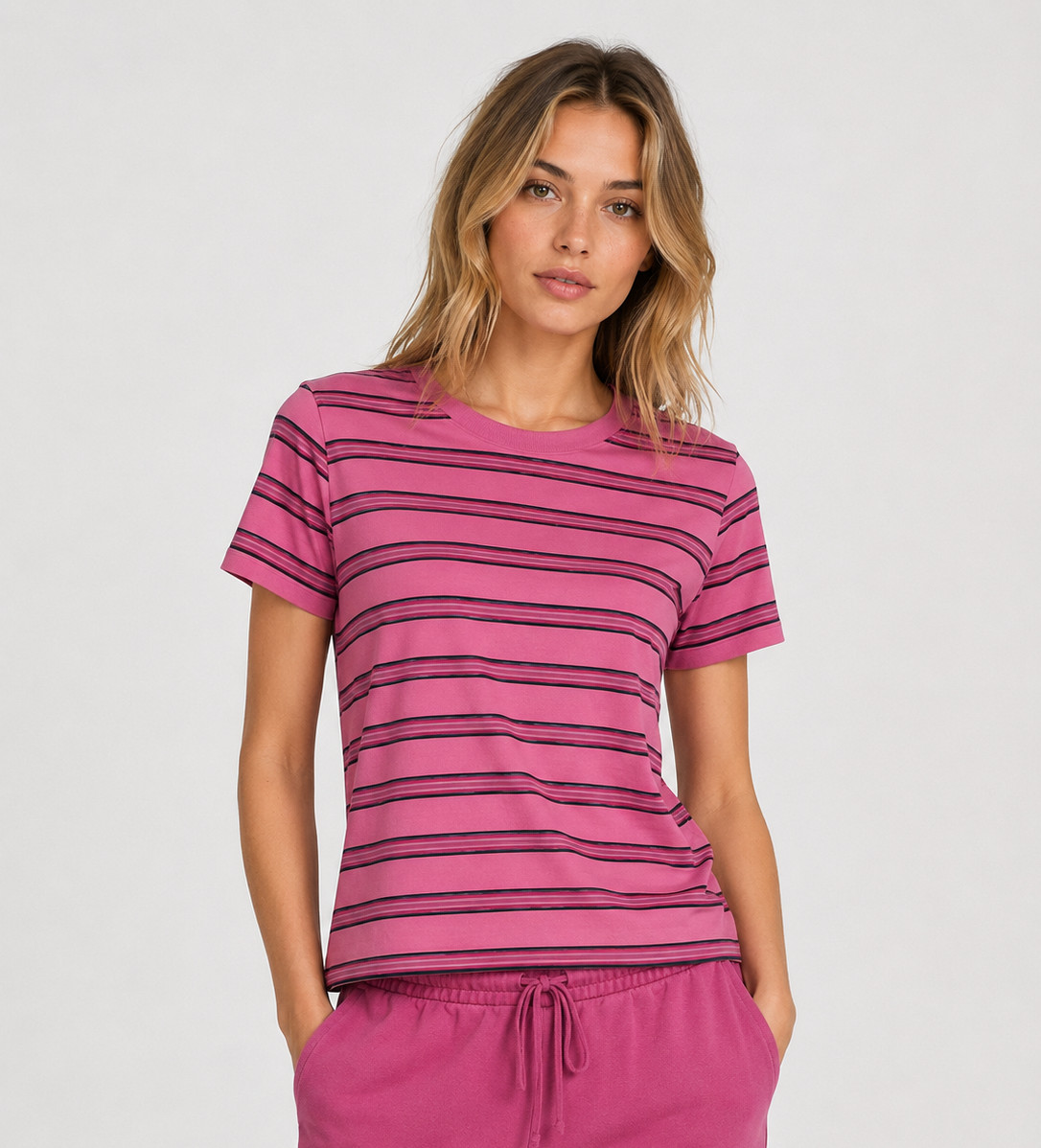 NWT Victoria’s Secret PINK Dreamer Cotton Tee Strips Pink Size M
