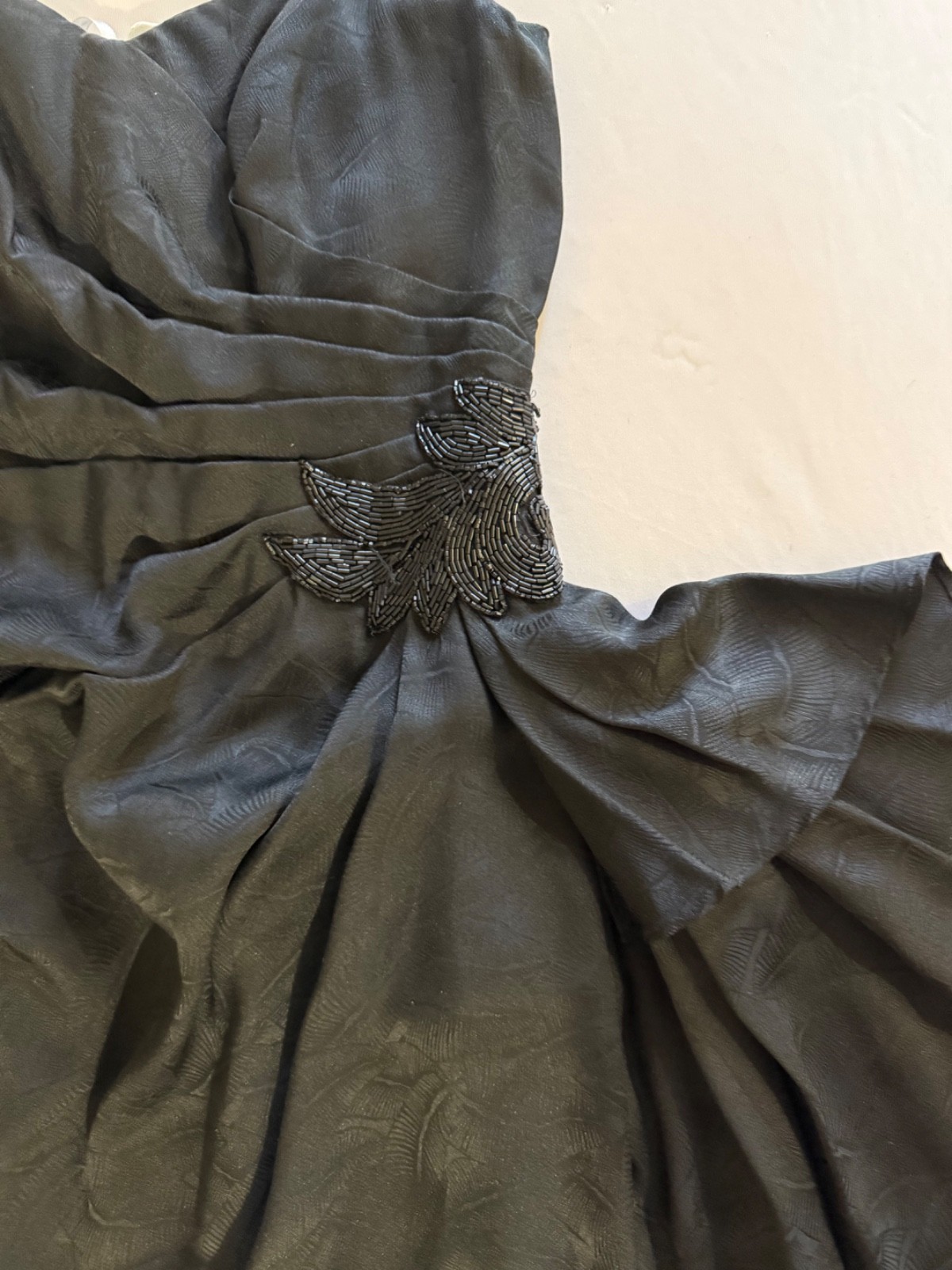 Silk Studio Black Silk Strapless Cocktail Dress with Beaded Waist Accent