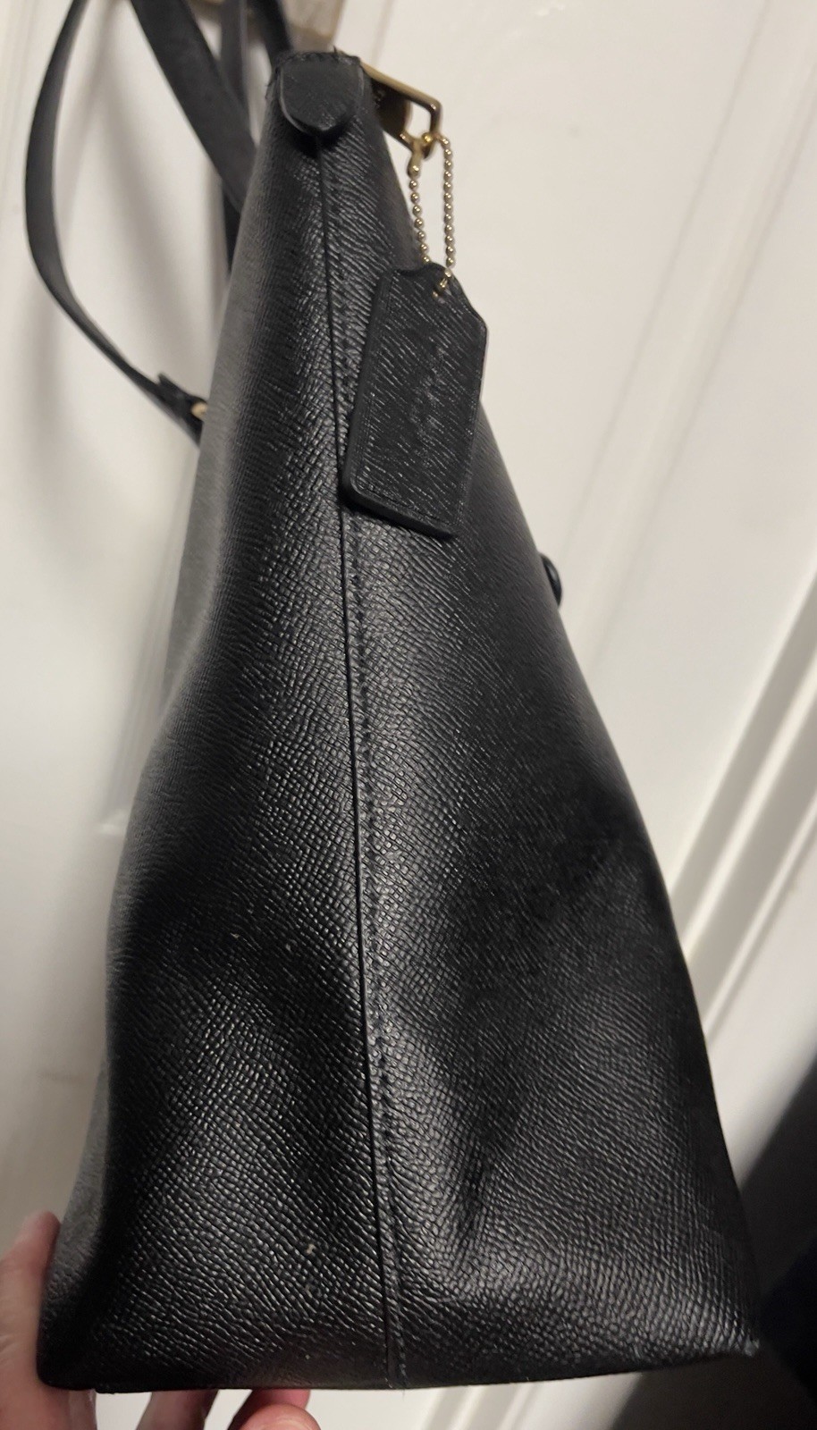COACH CLASSIC Crossgrain Leather GALLERY Black & Gold Tote F79608 VGC