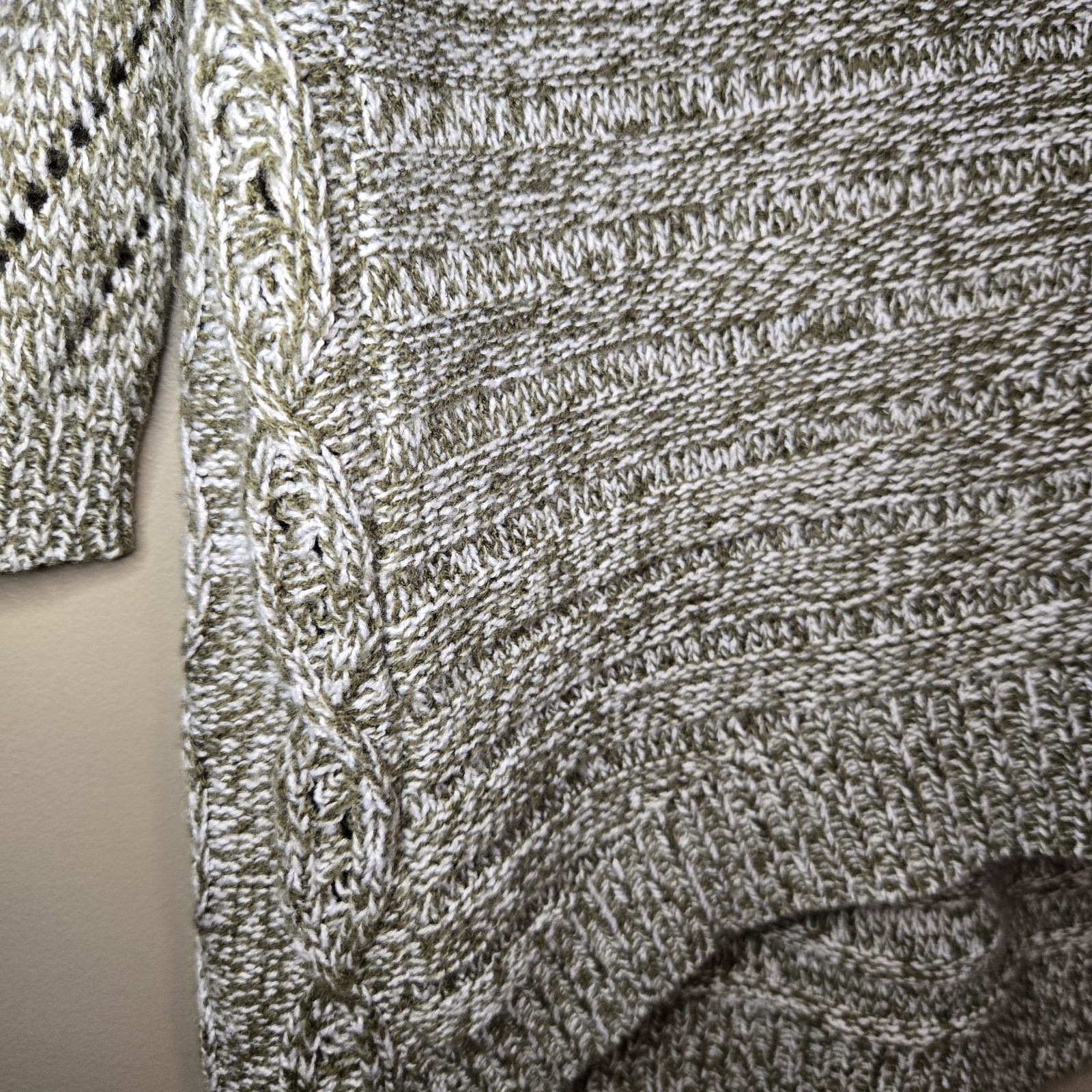 New York & Company Women’s Size Small Marled Knit Sweater 3/4 Sleeve Olive Cream