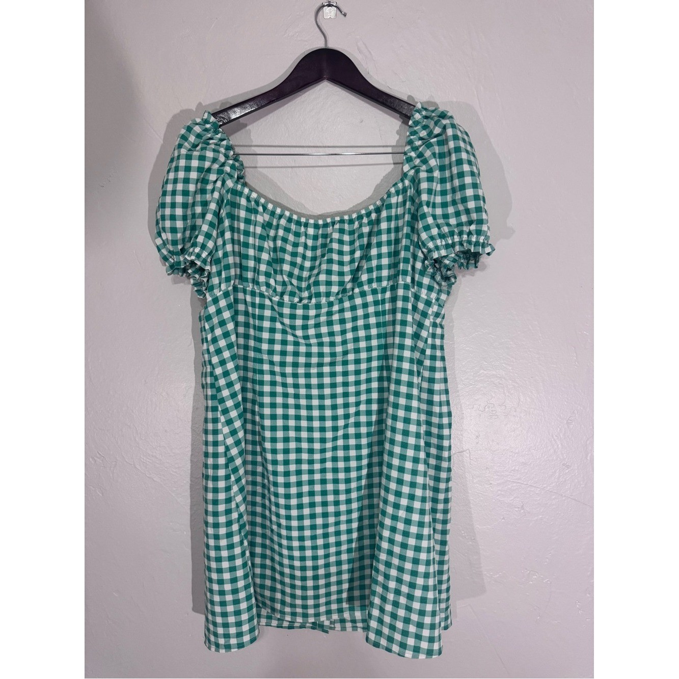 Green Gingham Milkmaid Mini Dress Puff Sleeve Cottagecore Picnic Coquette XL