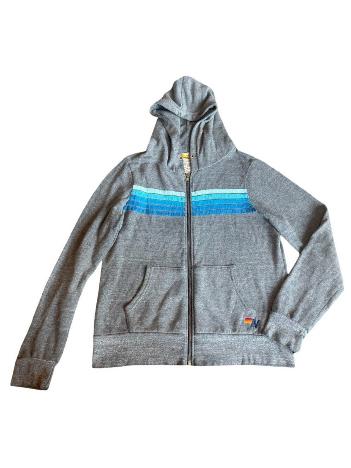 Aviator Nation Five Stripe Zip-Up Hoodie Sweater Hooded Cozy Classic Size Medium