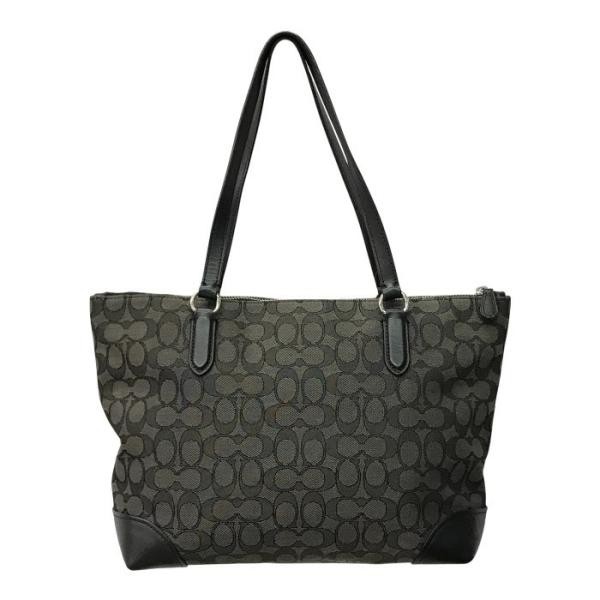 Coach Signature Tote Bag Ladies’ Canvas Leather Grey black F29958 T1 Used