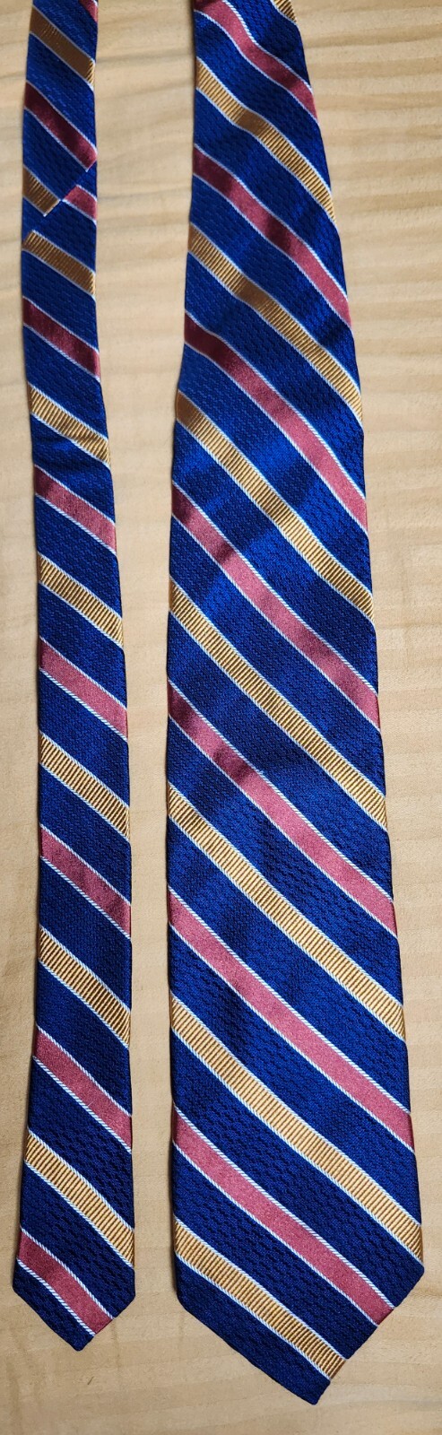 Hart Schaffner Marx Tie Navy Blue Multicolor Stripes Silk Made in USA Handmade