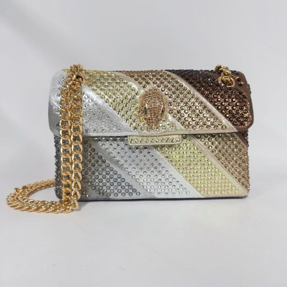 Kurt Geiger London Ombre Crystal Crossbody Bag Gold Eagle Chain 21×8×15 cm