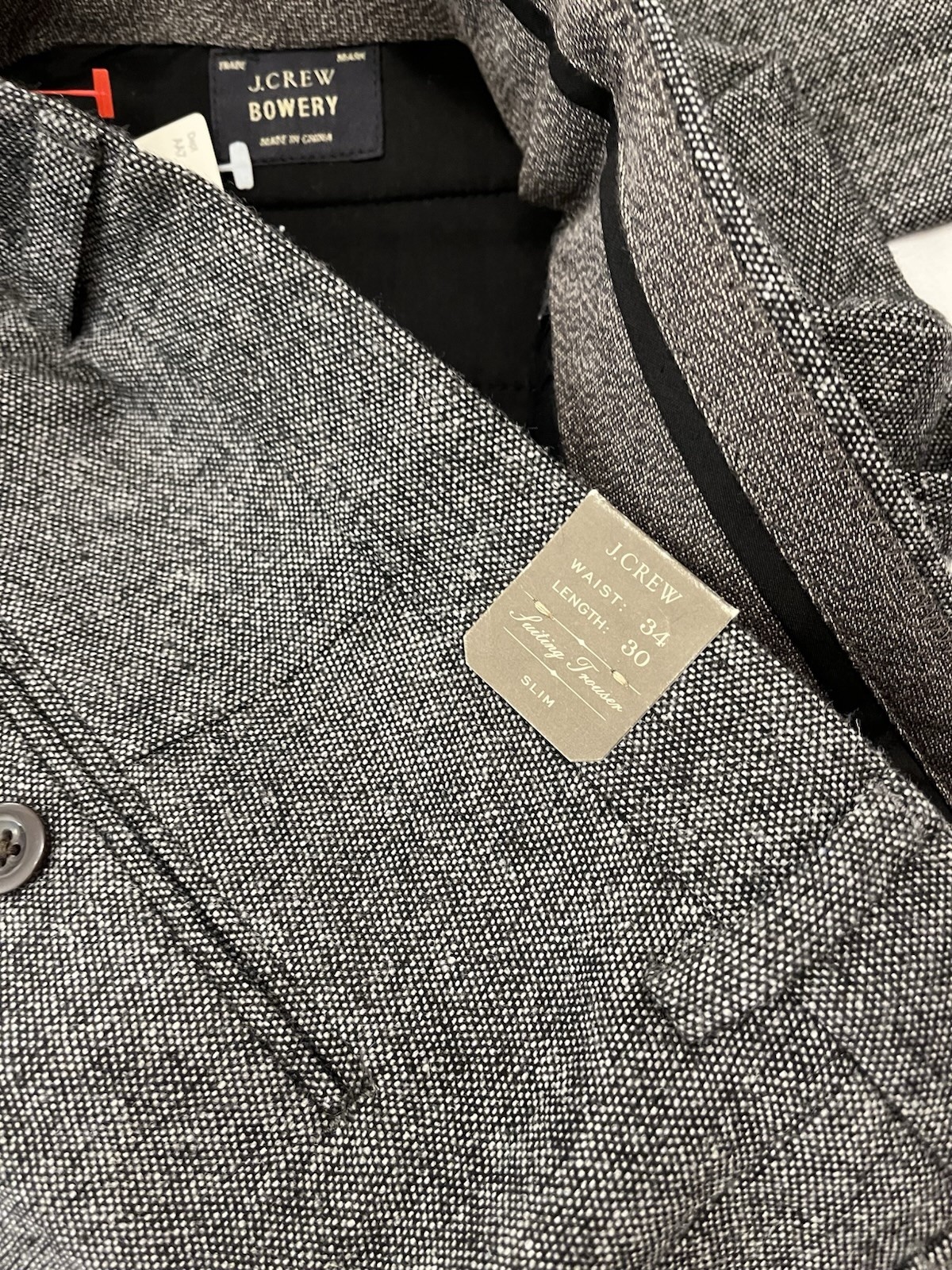 J Crew NWT Bowery Pants Mens 34×30 Gray Tweed Wool Blend Flat Front