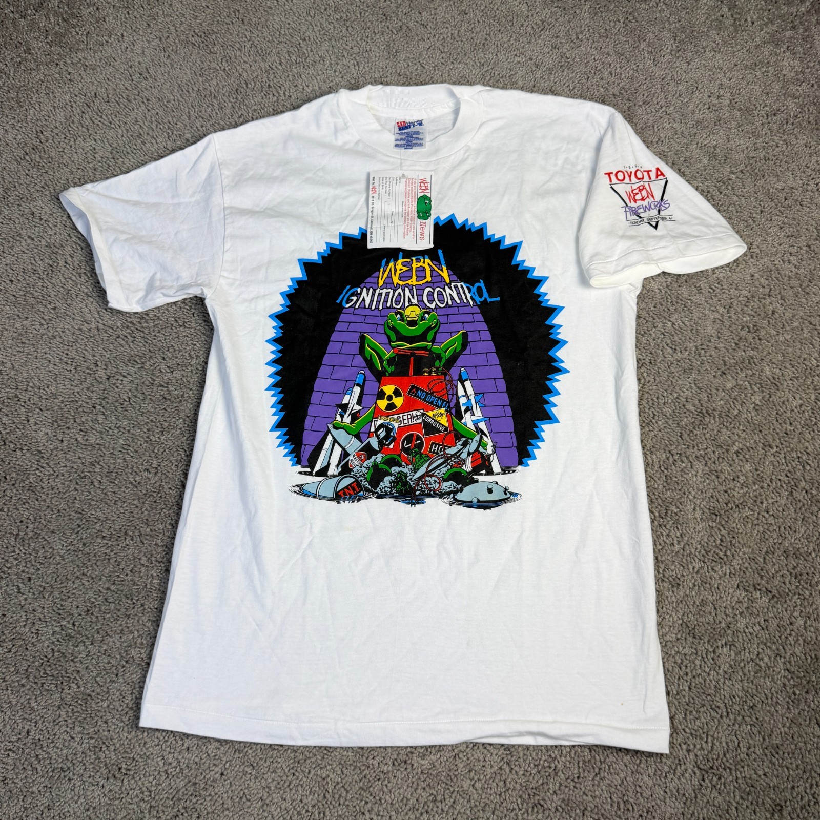 Vintage 90s WEBN Fireworks Shirt M White Frog Ignition Control Single Stitch A3