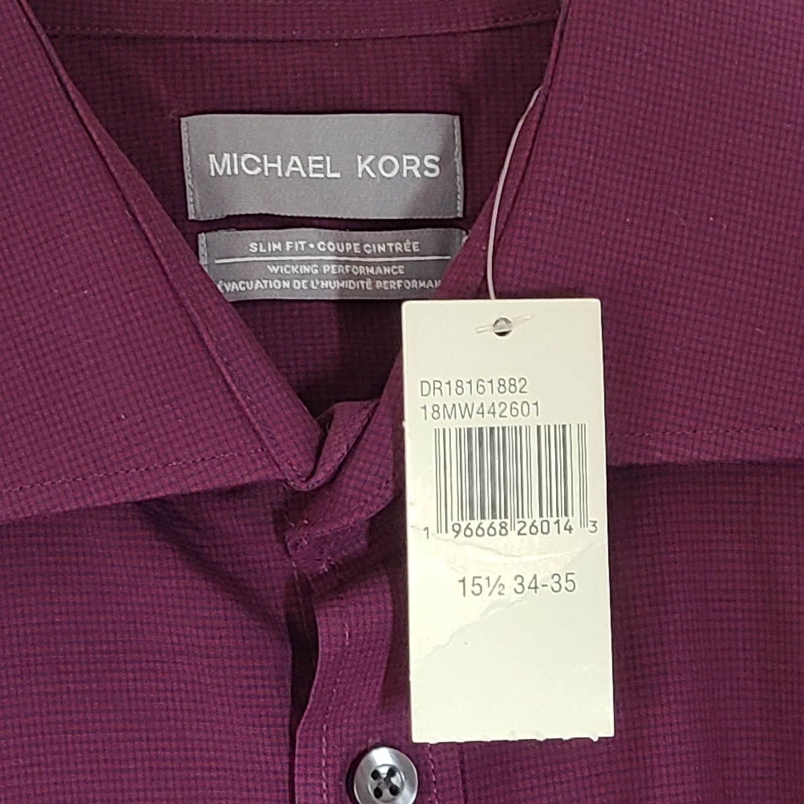 Michael Kors Men’s Slim Fit Sweat Wicking Button Up Dress Shirt Purple Size M