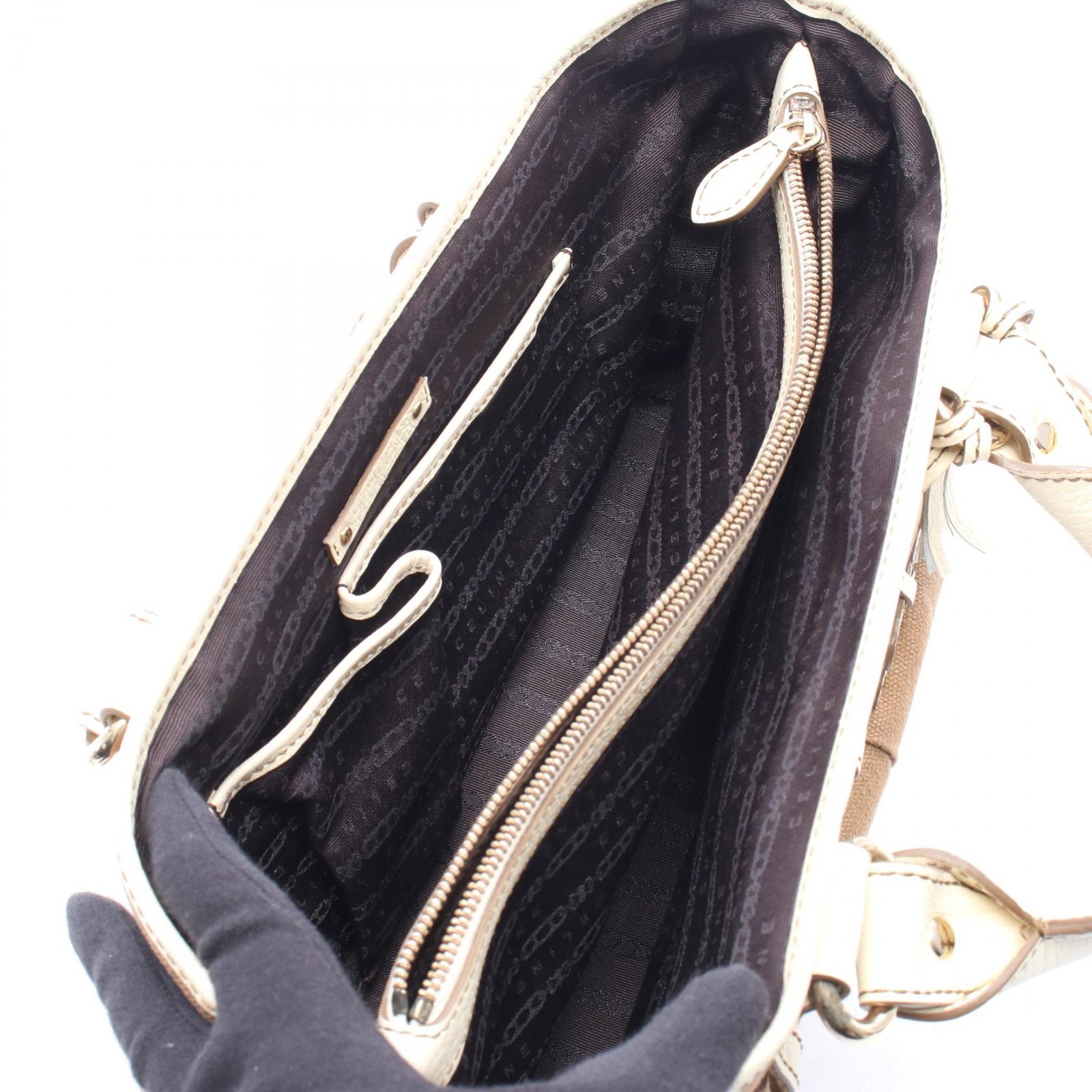 CELINE Boogie Bag Canvas Leather Handbag Top Handle Tote Bag with charm Women 99