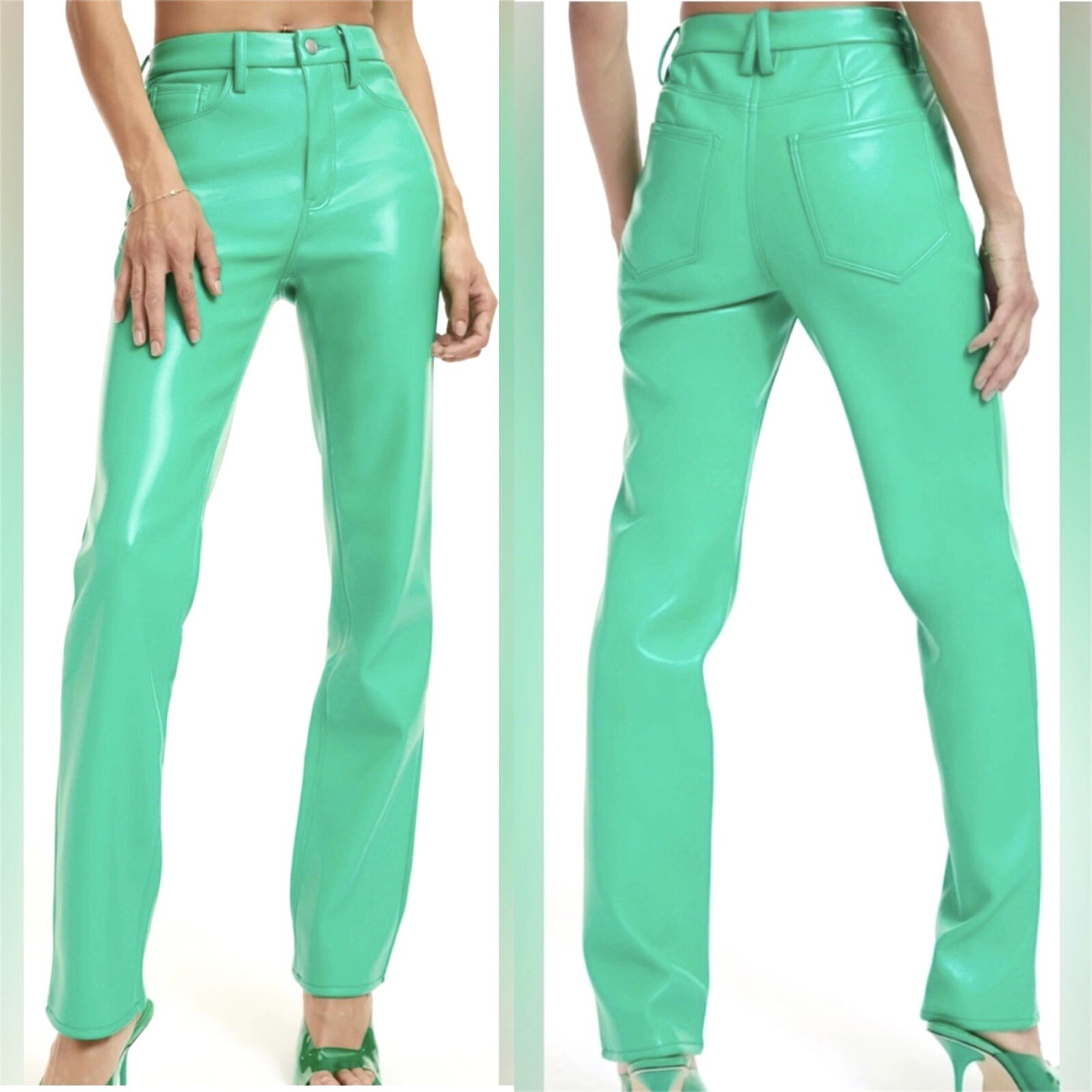 🥝 NWT GOOD AMERICAN FAUX LEATHER SUMMER GREEN PANTS GOOD ICON THICK SIZE 6 / 28