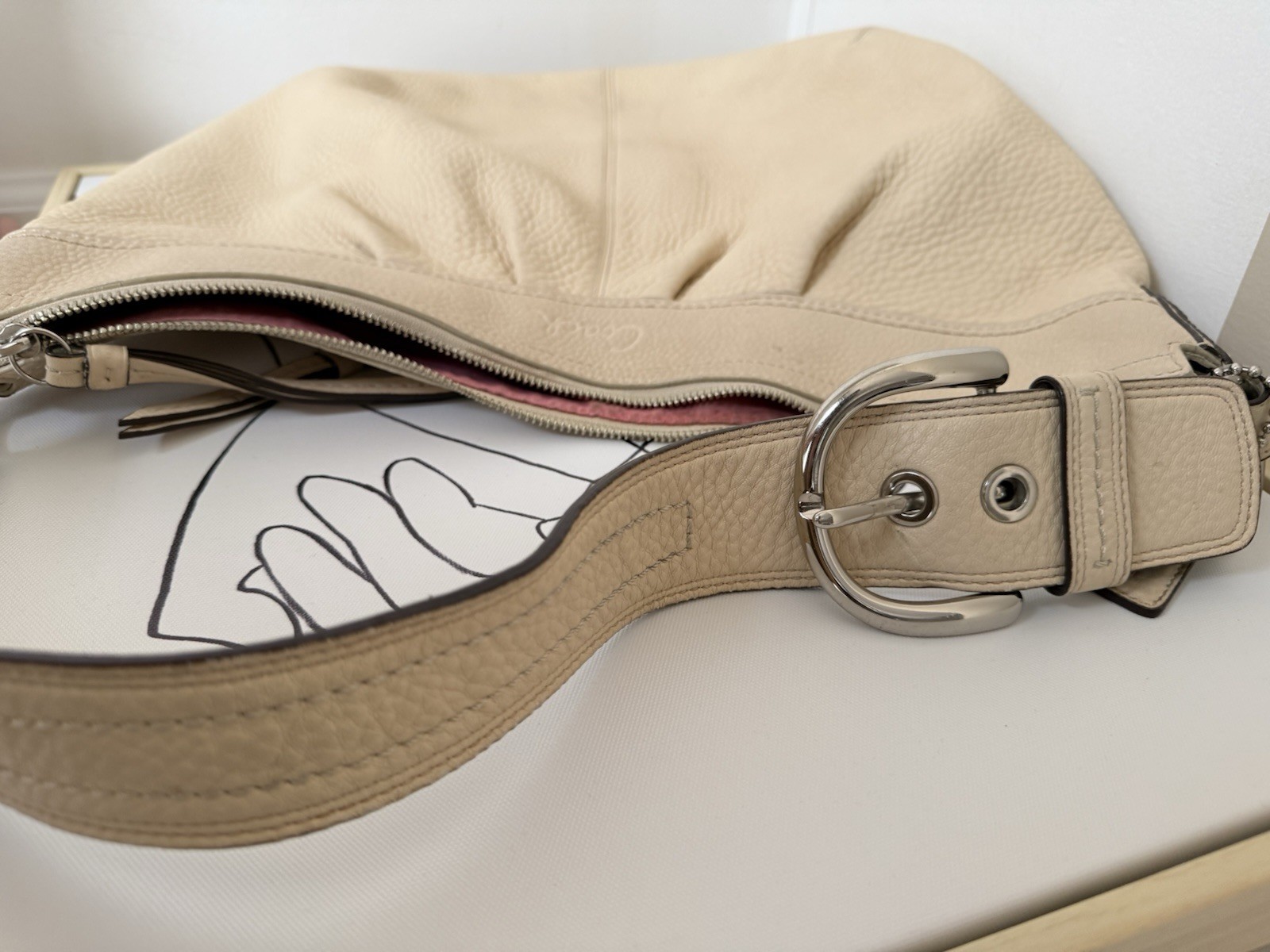 Coach Cream Pebbled Leather Large Hobo Handbag B1077-F13731