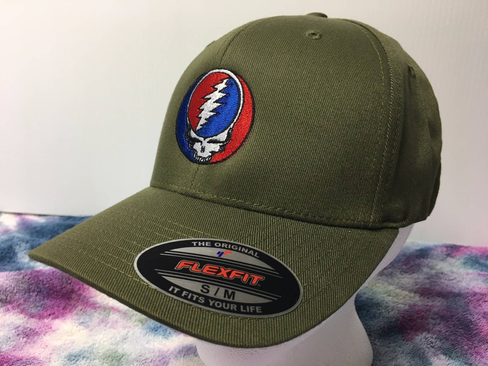 Grateful Dead Steal Your Face Embroidered Flexfit Ball Cap Black, Navy or Olive