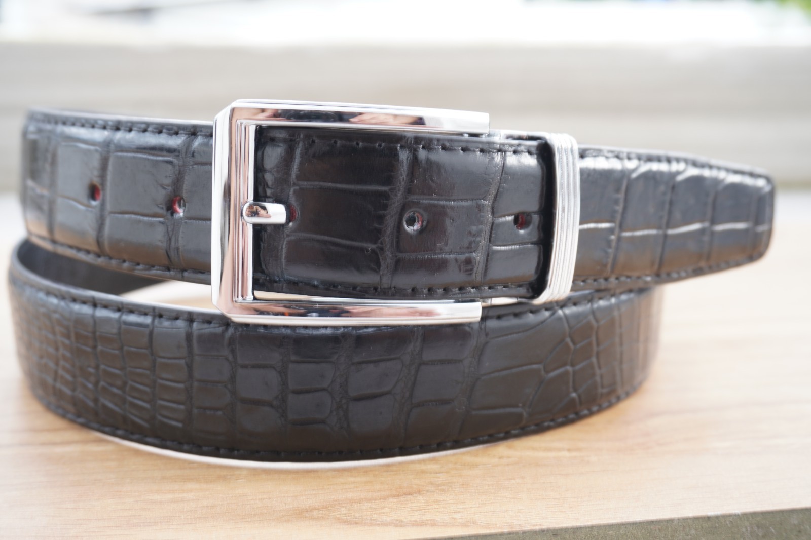 W 1.5 inch Black Genuine CROCODILE Belly LEATHER Skin Men’s Belt #M78
