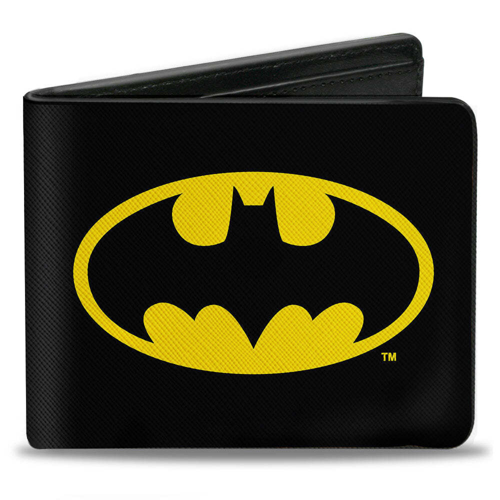 DC Comics Batman Black Yellow Vegan Leather Bi-Fold Wallet Official Licensed