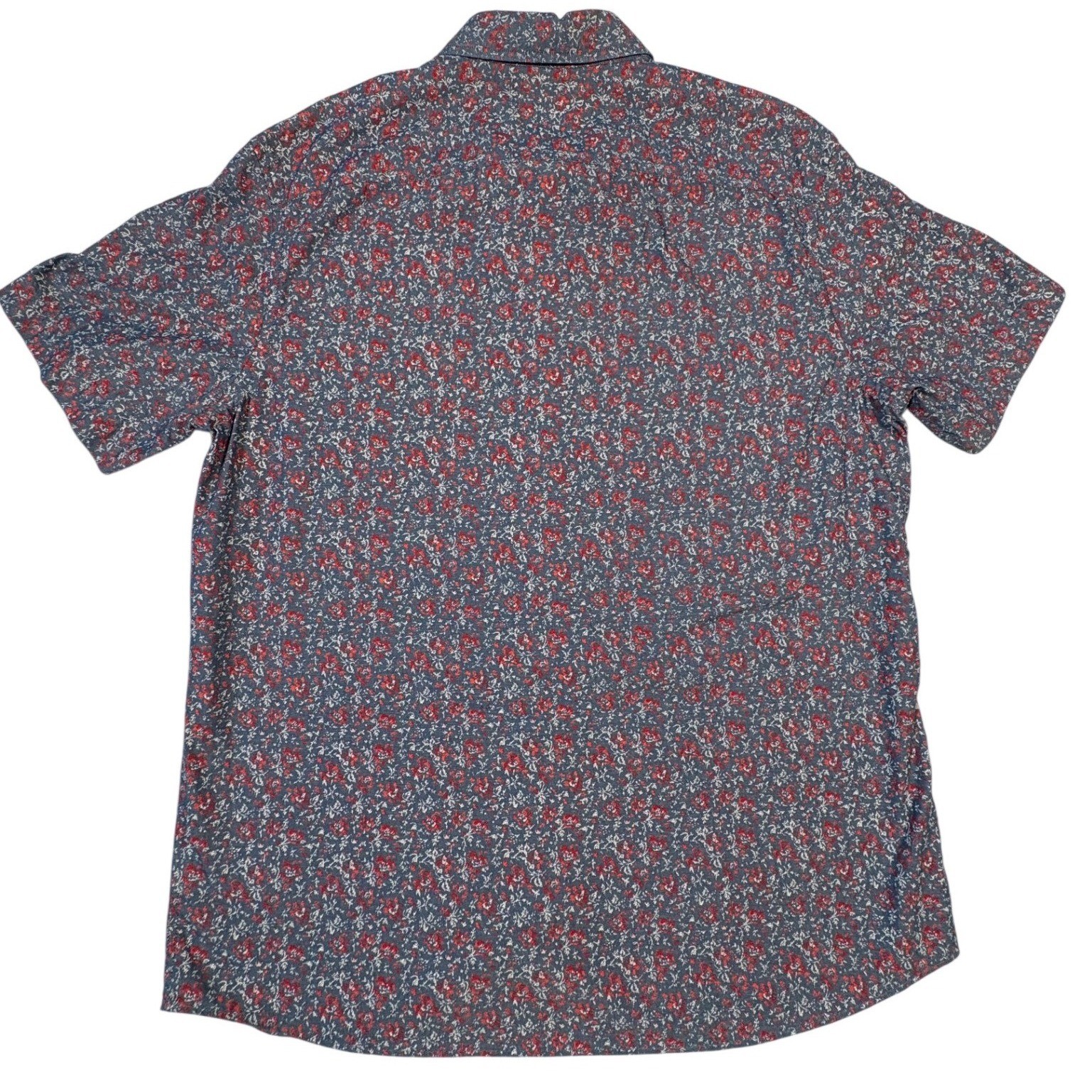 UNTUCKit Hartwell Mens Slim Fit Short Sleeve Floral Button Down Shirt Blue Red L