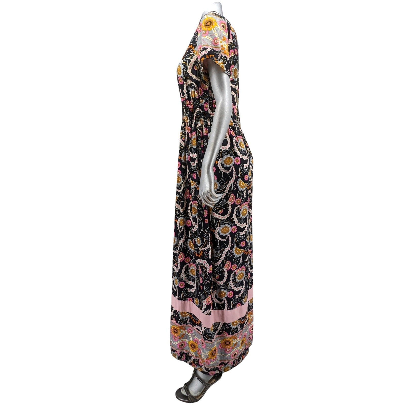 SALE! DIAMOND TEA GOWN Loungewear Maxi Dress Vintage 1970’s Psychedelic Floral