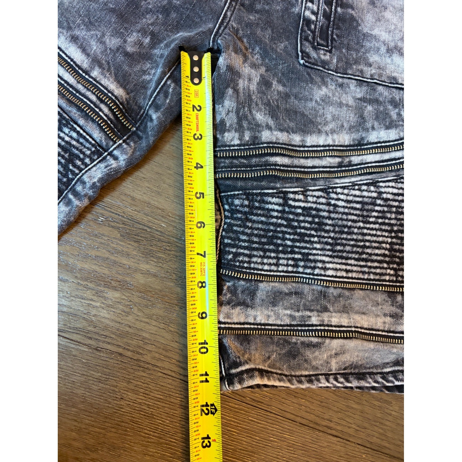 PRPS Goods & Co Mens 30 Acid Wash Black Moto Biker Denim Shorts Zipper Detail