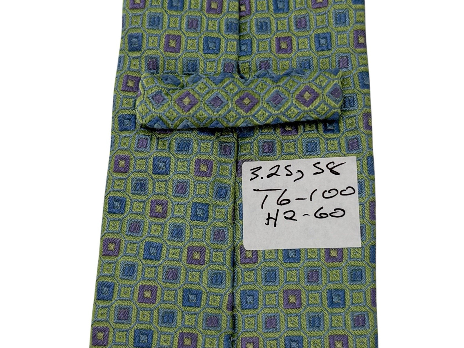 Paul Stuart Silk Tie Green Blue Purple Check Made In Italy 3.25″ x 58″ YGI T6100