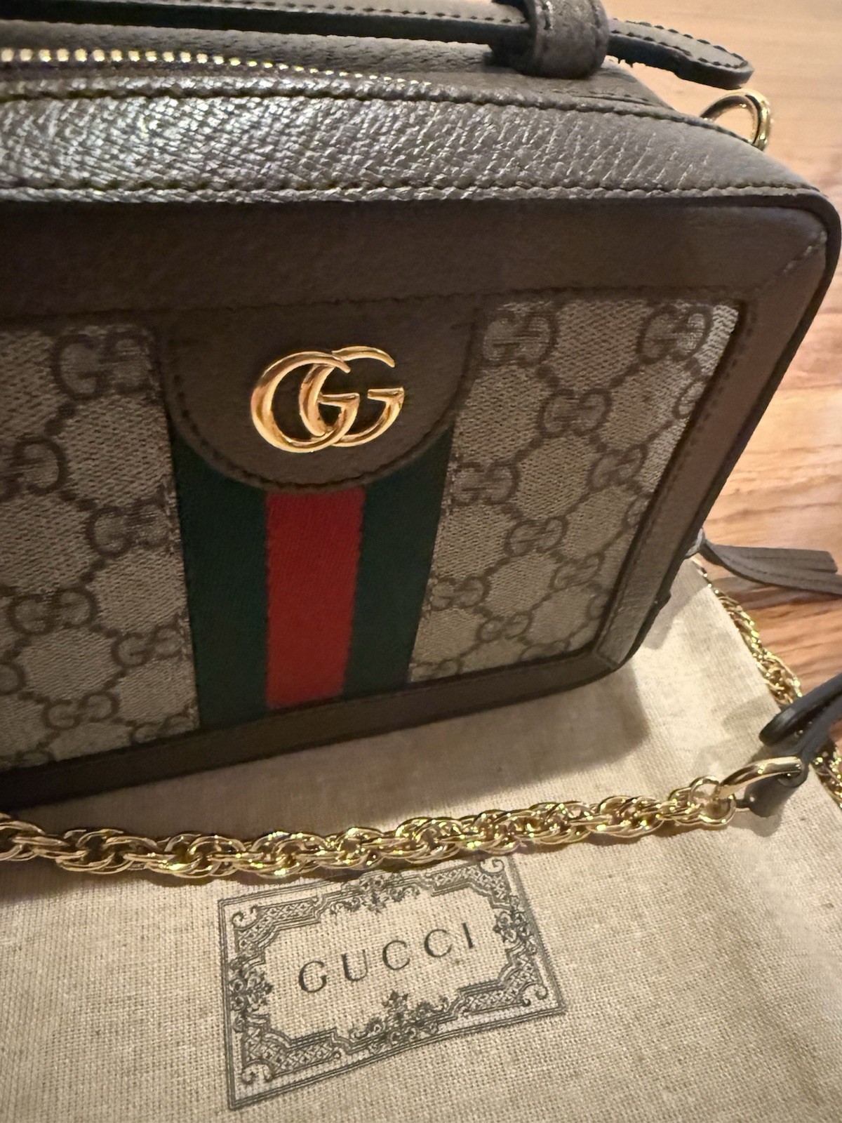 Gucci GG Supreme Monogram Mini Ophidia Top Handle Shoulder Bag Authentic New