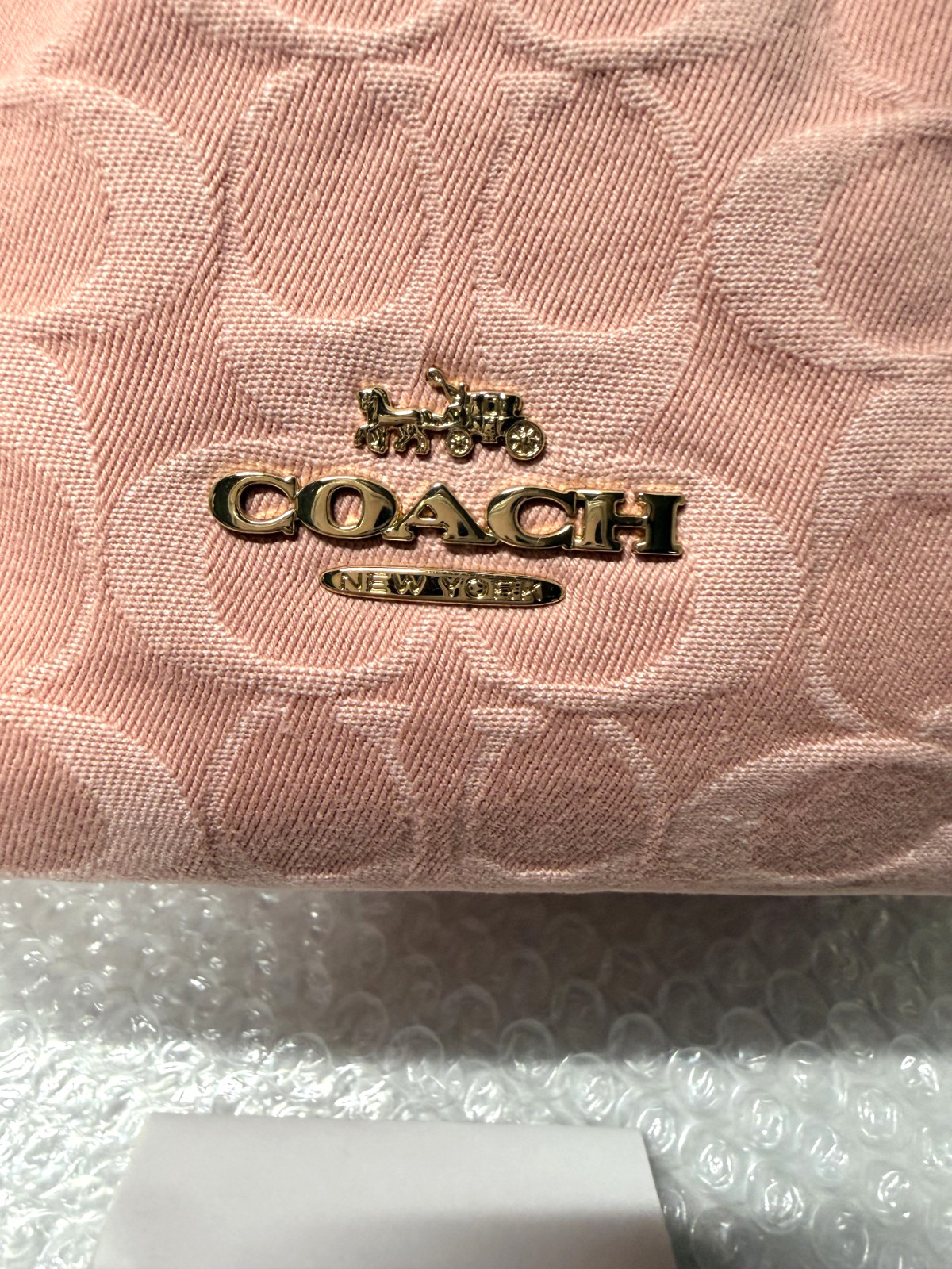 COACH Faye Drawstring Bag Signature Denim Light Pink CFD03 IMNH1 Auth New