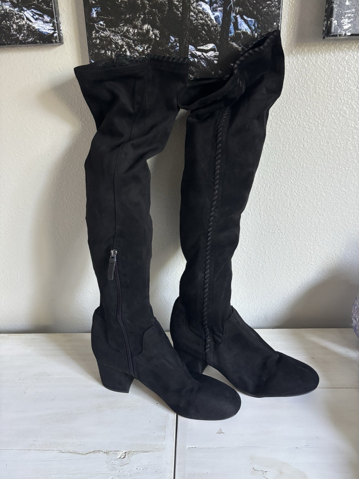 Franco Sarto Black Over-the-Knee Suede-Look Boots