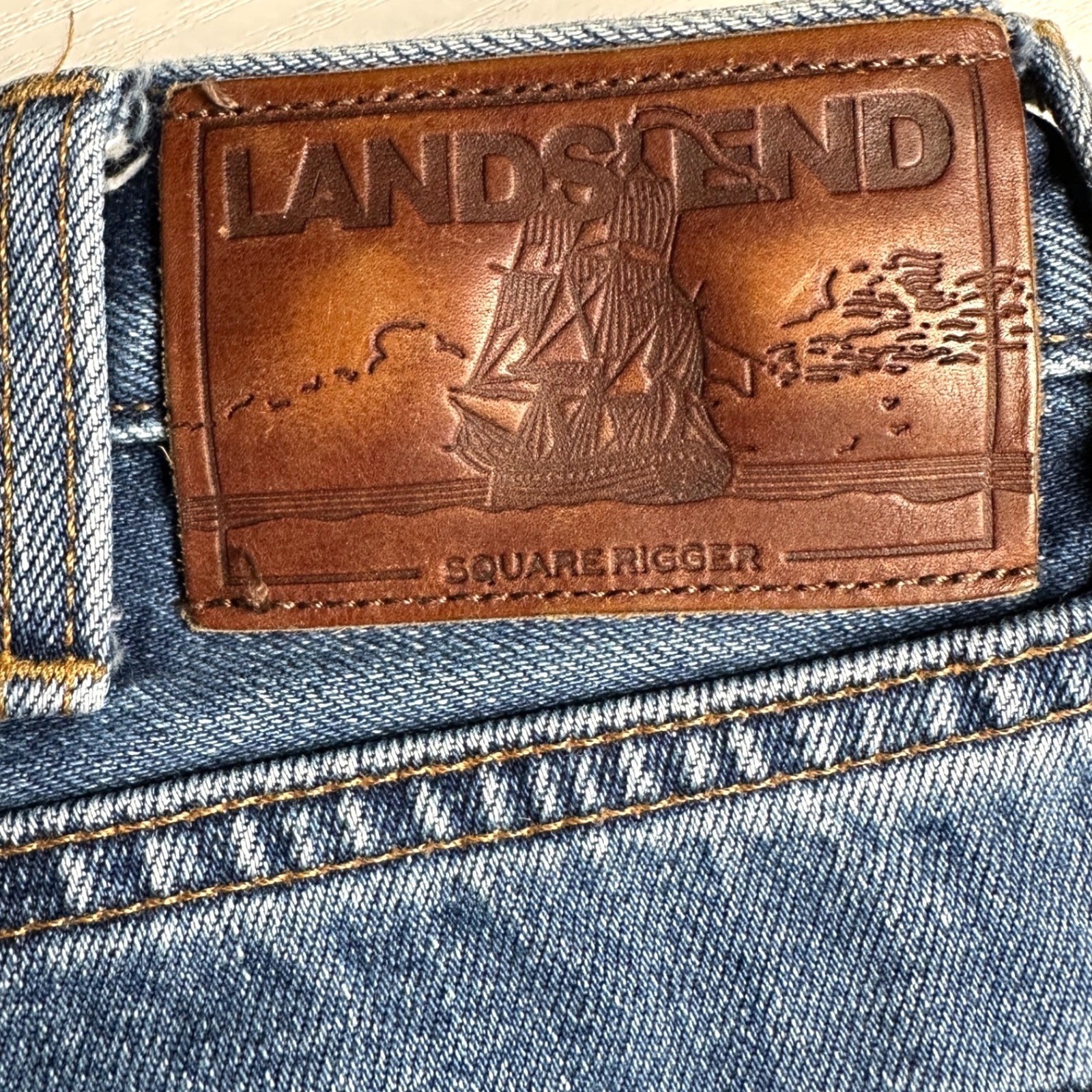 Lands End Square Rigger Mens Relaxed Fit Jeans Blue Denim 33×28 501601 F18