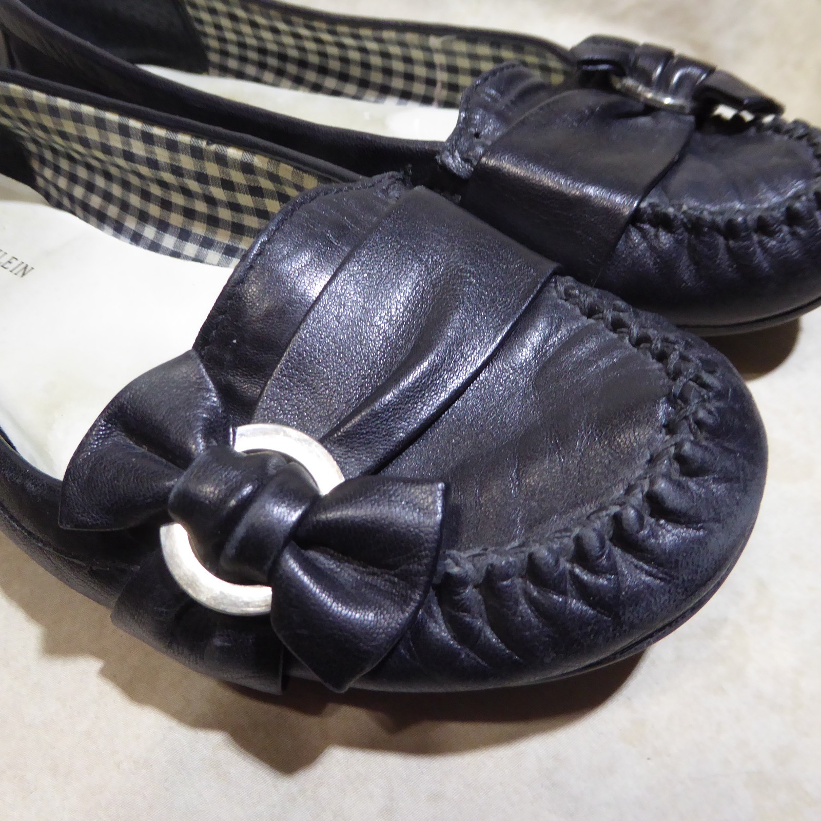 🩰 Anne Klein iFlex Kismet Slip-On Loafers sz 8.5 M Black Leather; Strap Detail