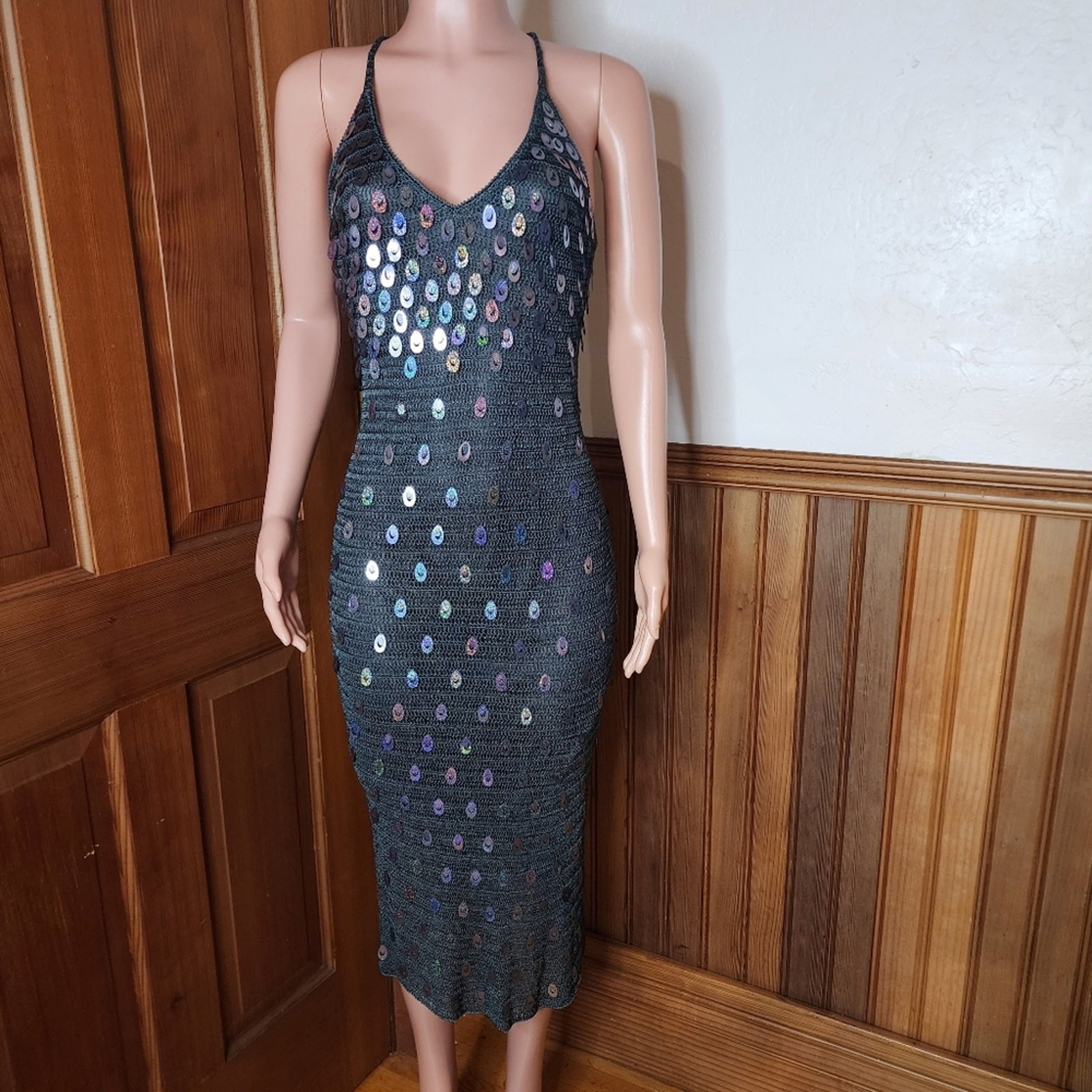 GORGEOUS Morgan de Toi Vintage Y2K Sequin Knit Crochet Dress