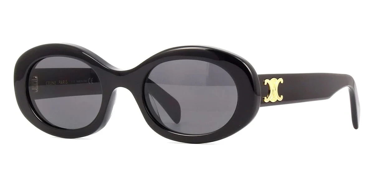 Celine Triomphe CL40194U 01A Black Oval Sunglasses Gold Logo