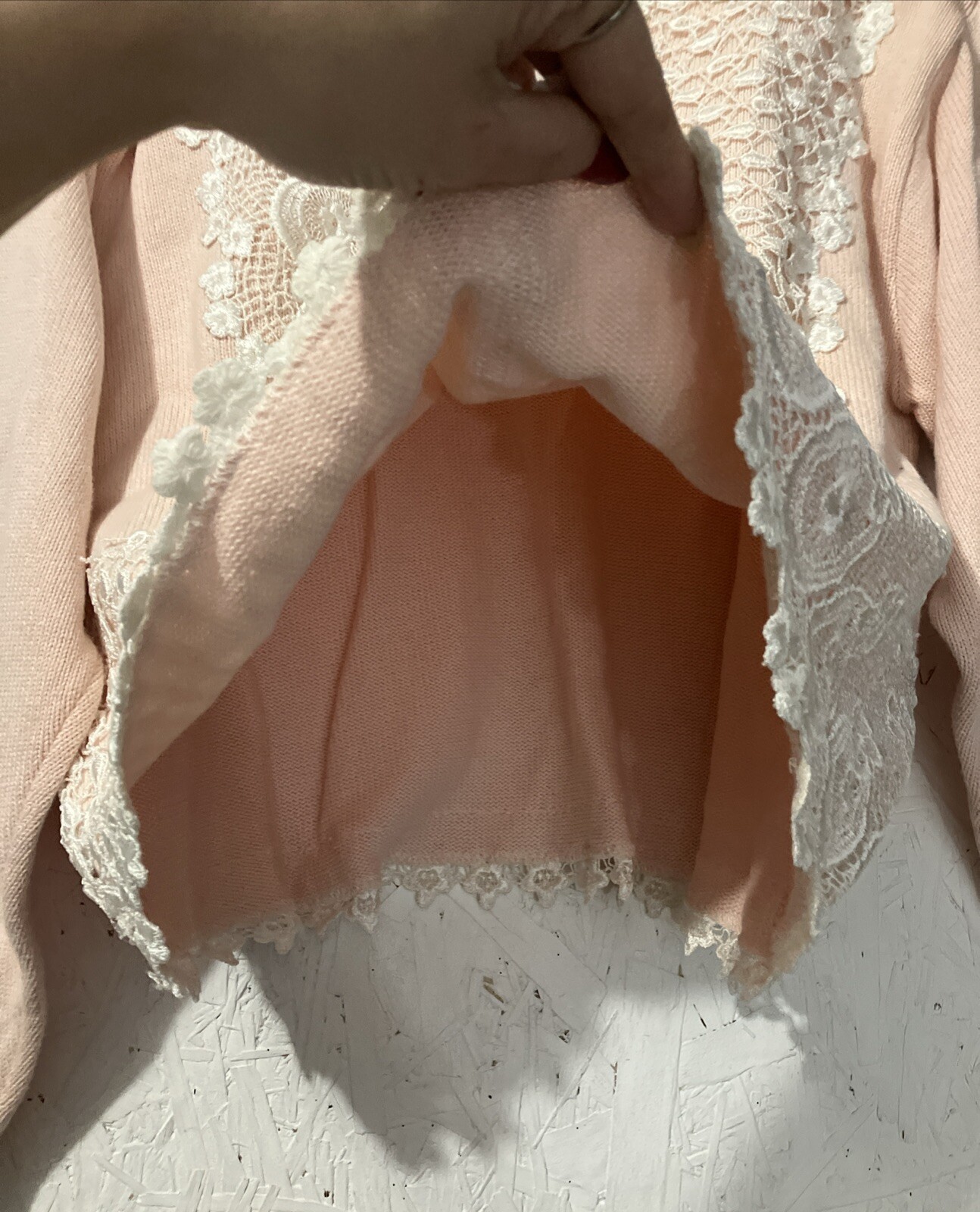 Magnet Art Lynn Yang Pink Embroidered Floral Lace Sweater Medium Made In USA