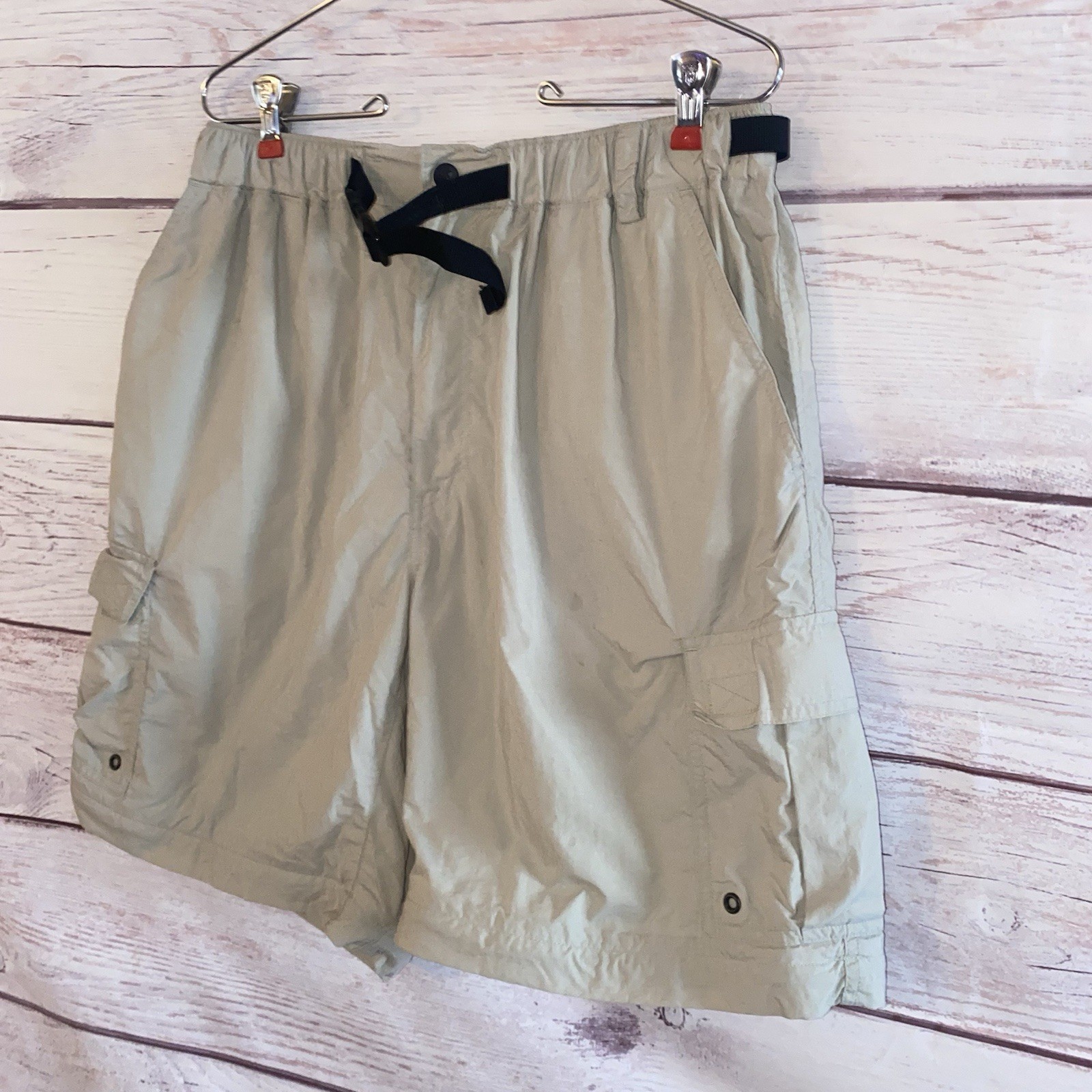 3 REI Mens Shorts L Light Green Tan Lt Tan Belted Hiking Outdoor A15