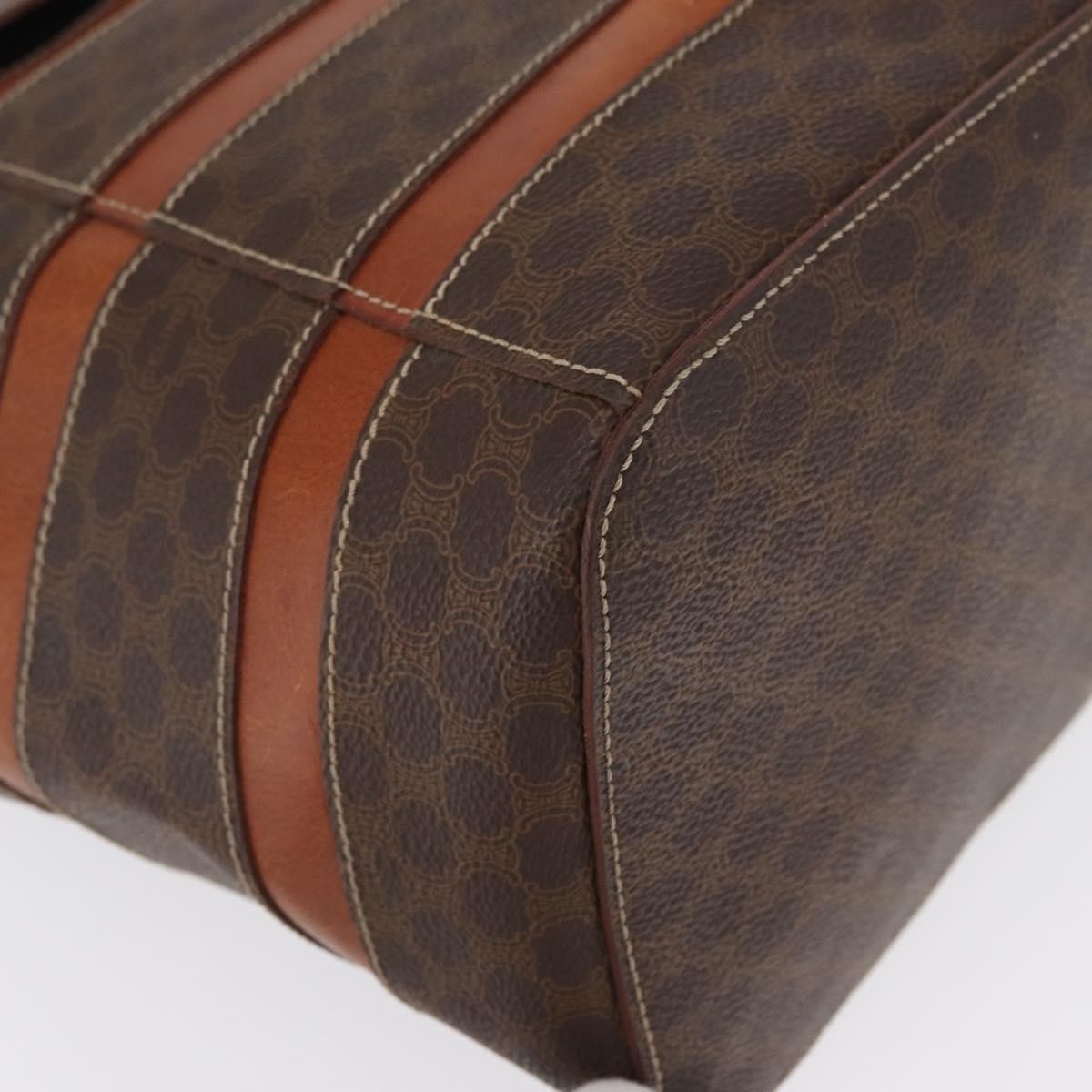 CELINE Macadam Canvas Backpack PVC Leather Brown Gold Auth bs32182