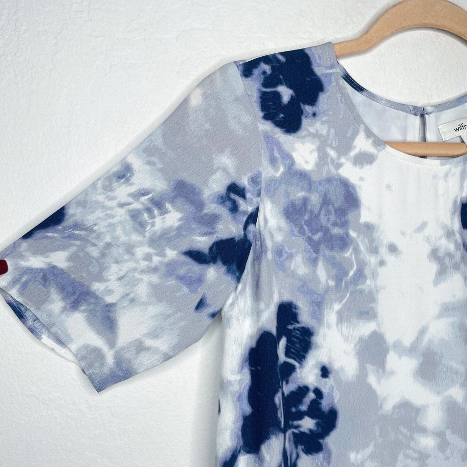 Aritzia Wilfred Tie Dye Blue White Short Sleeve Crepe T-Shirt Tunic Dress XXS