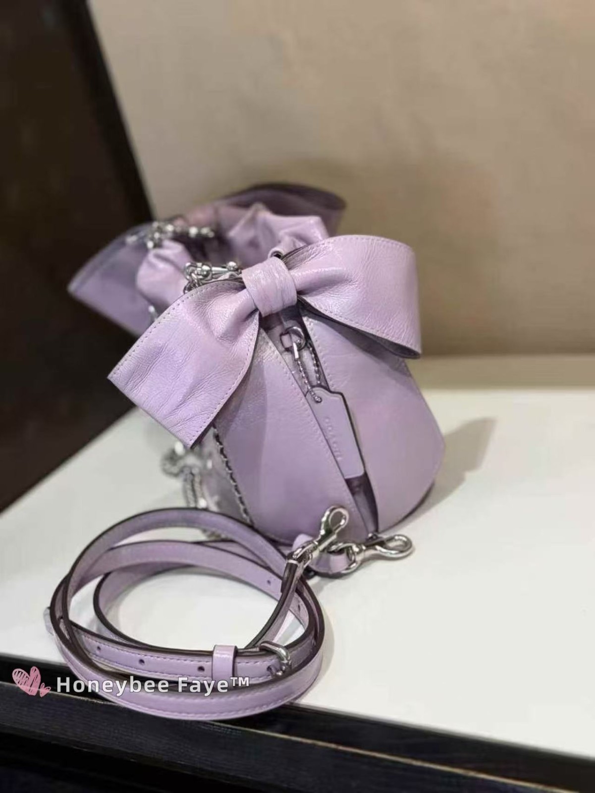 NWT Coach Faye Mini Drawstring Bag With Bows CEL03 Light Amethyst