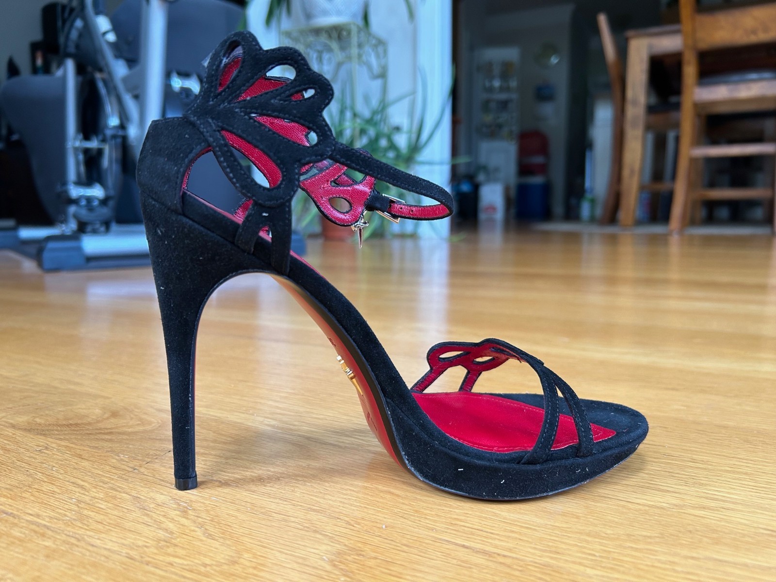CESARE PACIOTTI Black Suede Butterfly Laser-Cut Sandals SZ 8.5 IT 38.5 Good &Box