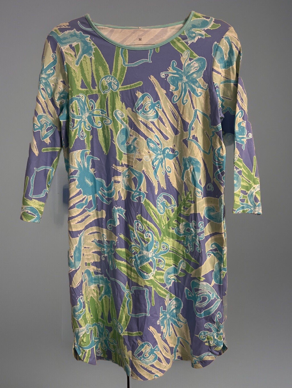 Ana Clare Sweet Tea Dress. Tropical Themed Octopus Seahorse Crab Pattern Size M