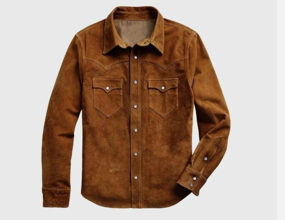 Men Suede Leather Trucker Western Wear Shirt – Premium Suede Leather Shirt