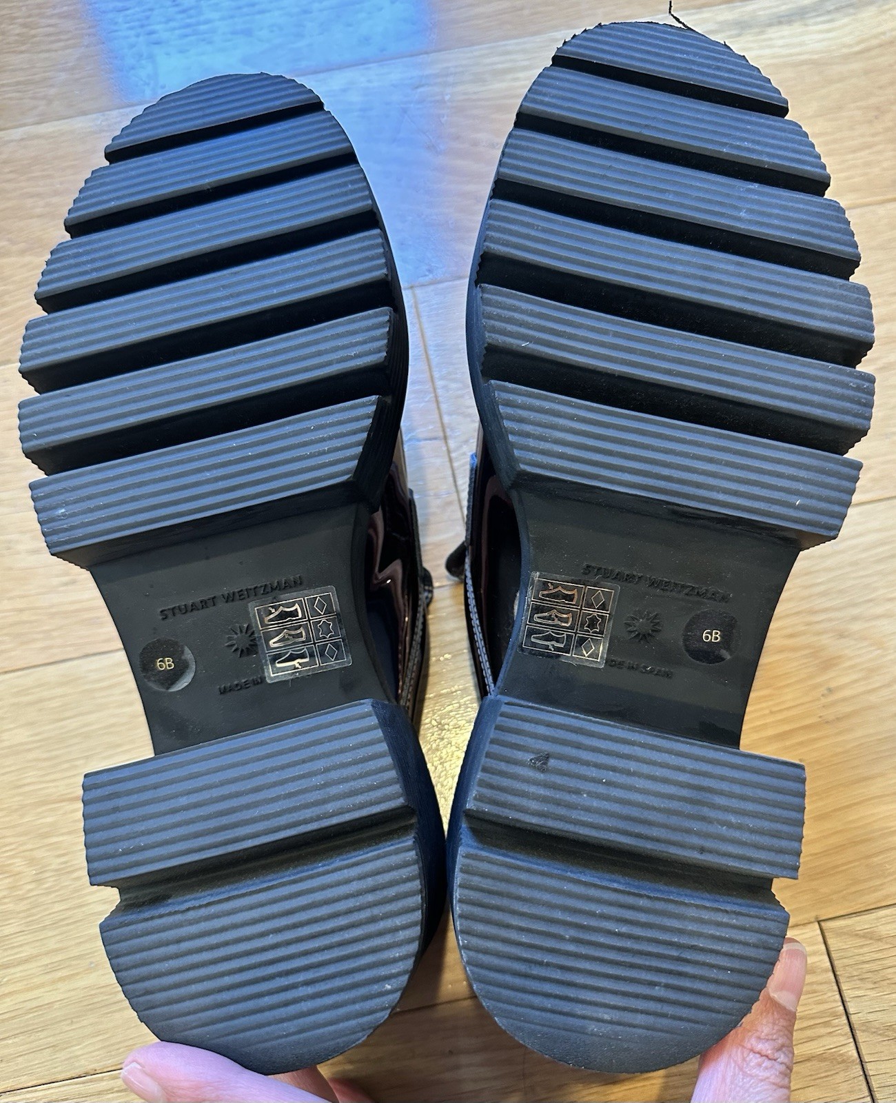 Stuart Weitzman Soho Platform Loafer Mules Mirror Metallic Pewter Lug Sole