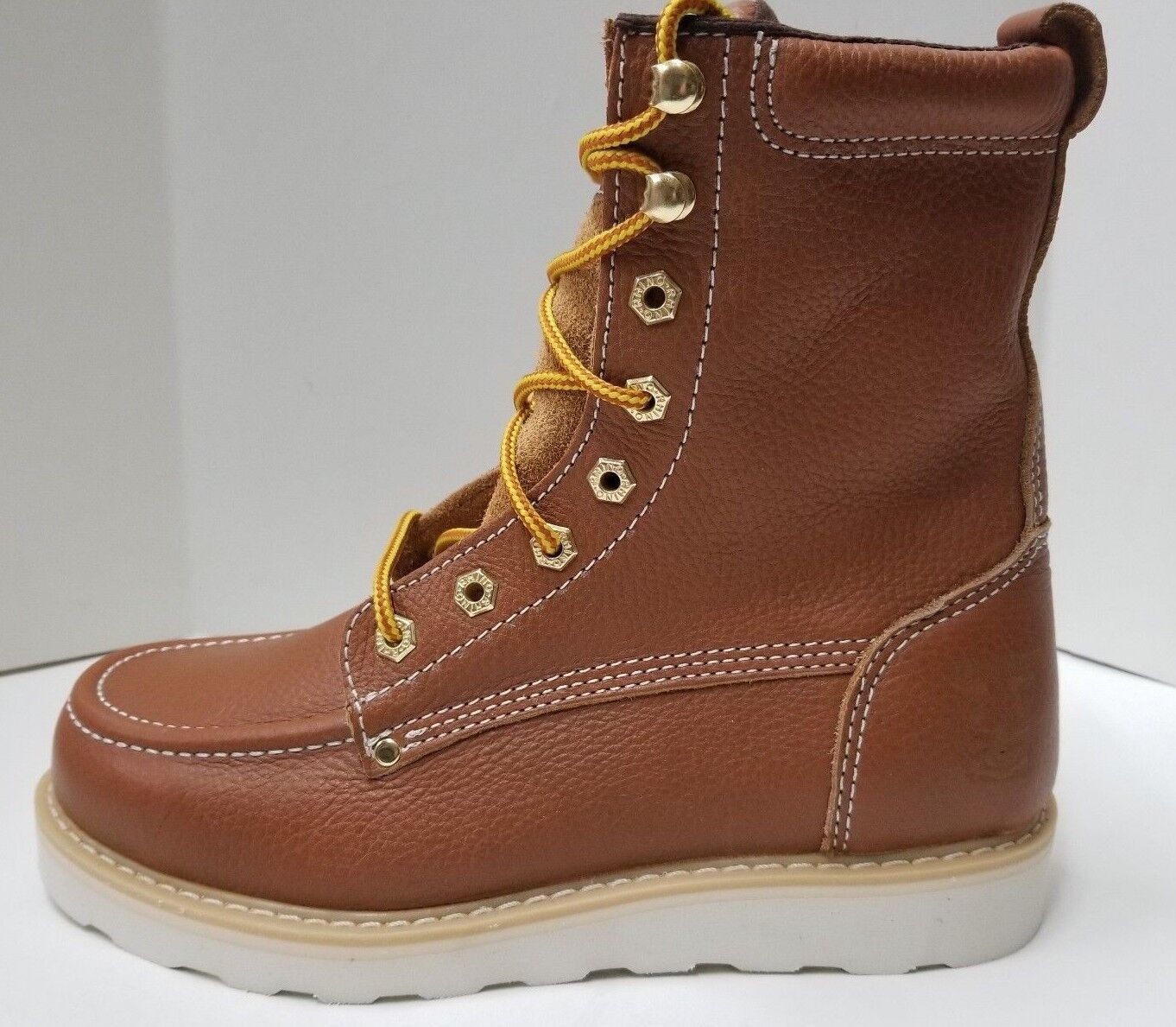 Mens Rhino 82T06 Leather Butternut 8″ Soft Toe Moc Toe Lace Up Work Boots