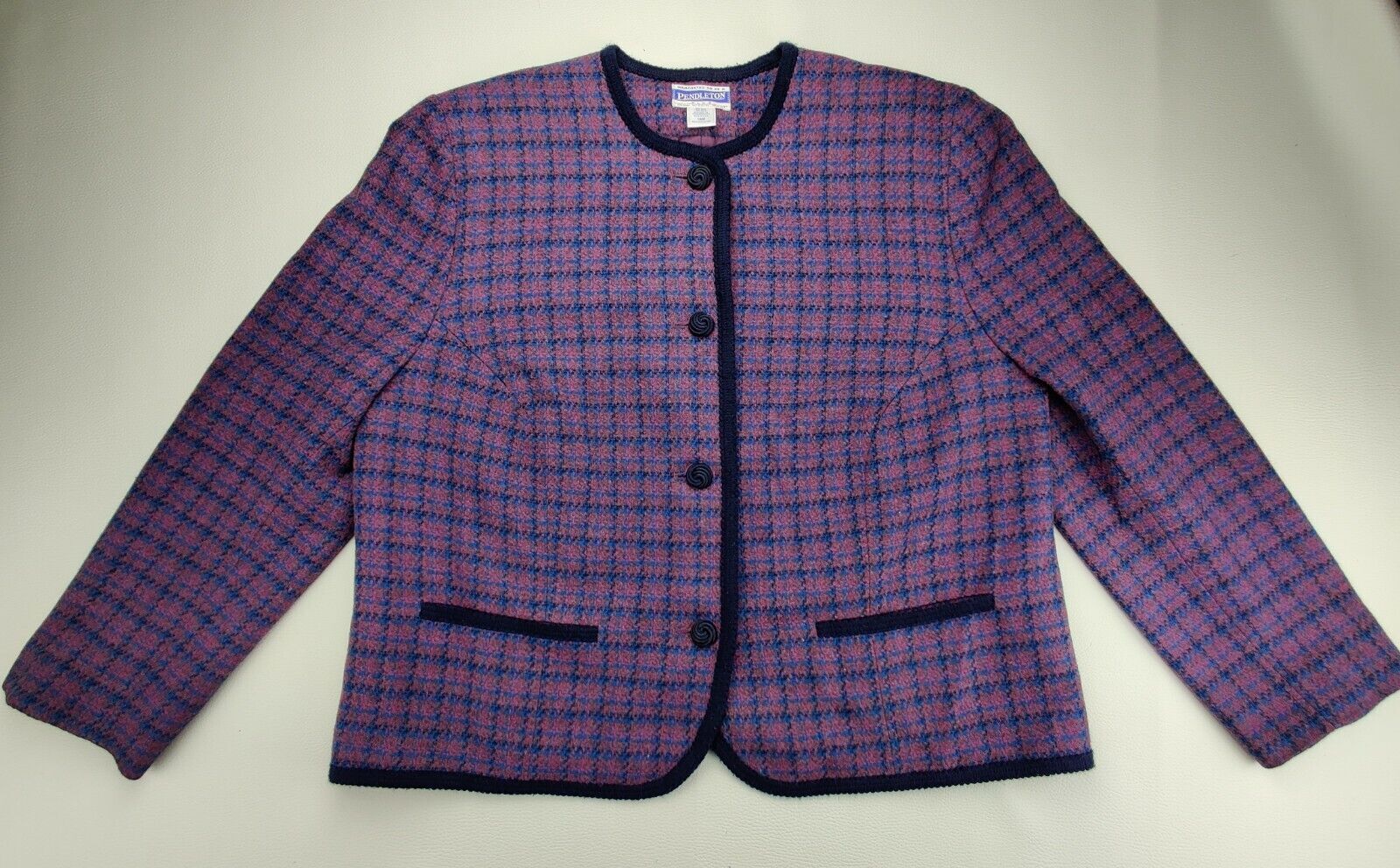 Pendleton Plus 💯 Virgin Wool Womens Sz 18 Multi-Color Purple Classic Blazer Top