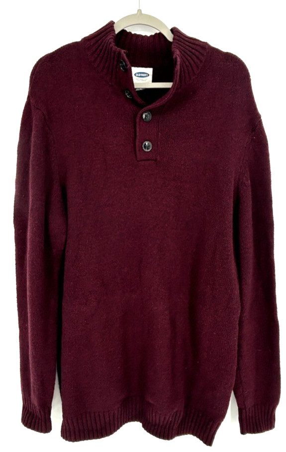 Old Navy Mens L Tall Burgundy Fisherman Knit Mock Neck Sweater Dark Academia